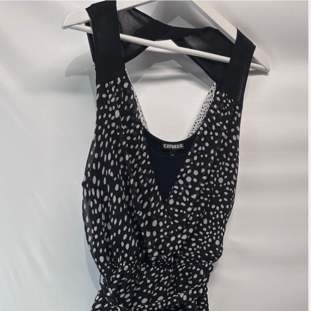 Express Flirty A Line Fit & Flare Dress Black & White Chiffon Polka Dots Lined L